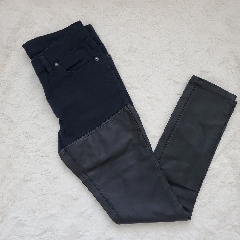 BCBGeneration Blue and Black Faux Leather Jeans - Picture 7 of 12
